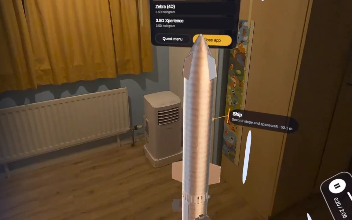ImmersiveX on Meta Quest 3: the 4D scene in a real room with the content menu